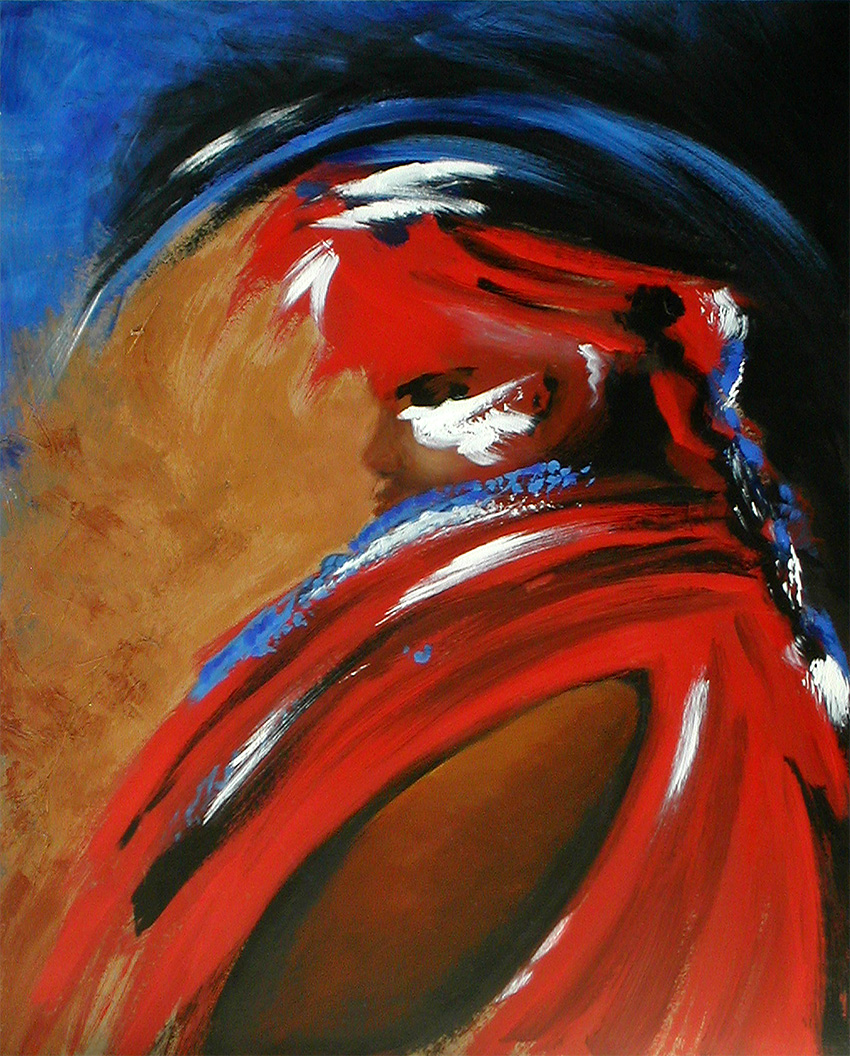Peinture-Afrique-Guerrier-Massaï-Dominique Evangelisti