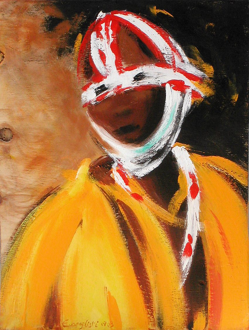 Peinture-Afrique-Homme-Masquée - Dominique Evangelisti
