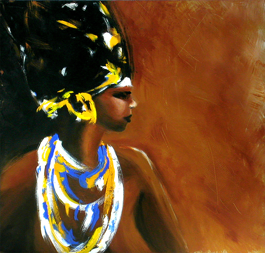 Peinture-Afrique-Parure-de-Reine-femmeaux-colliers -Dominique Evangelisti