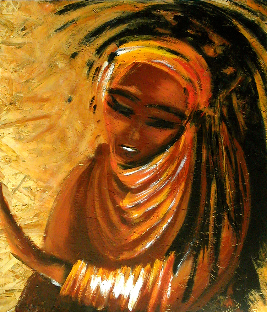 Peinture-Afrique-Femme-aux-colliers-d'or - Dominique Evangelisti