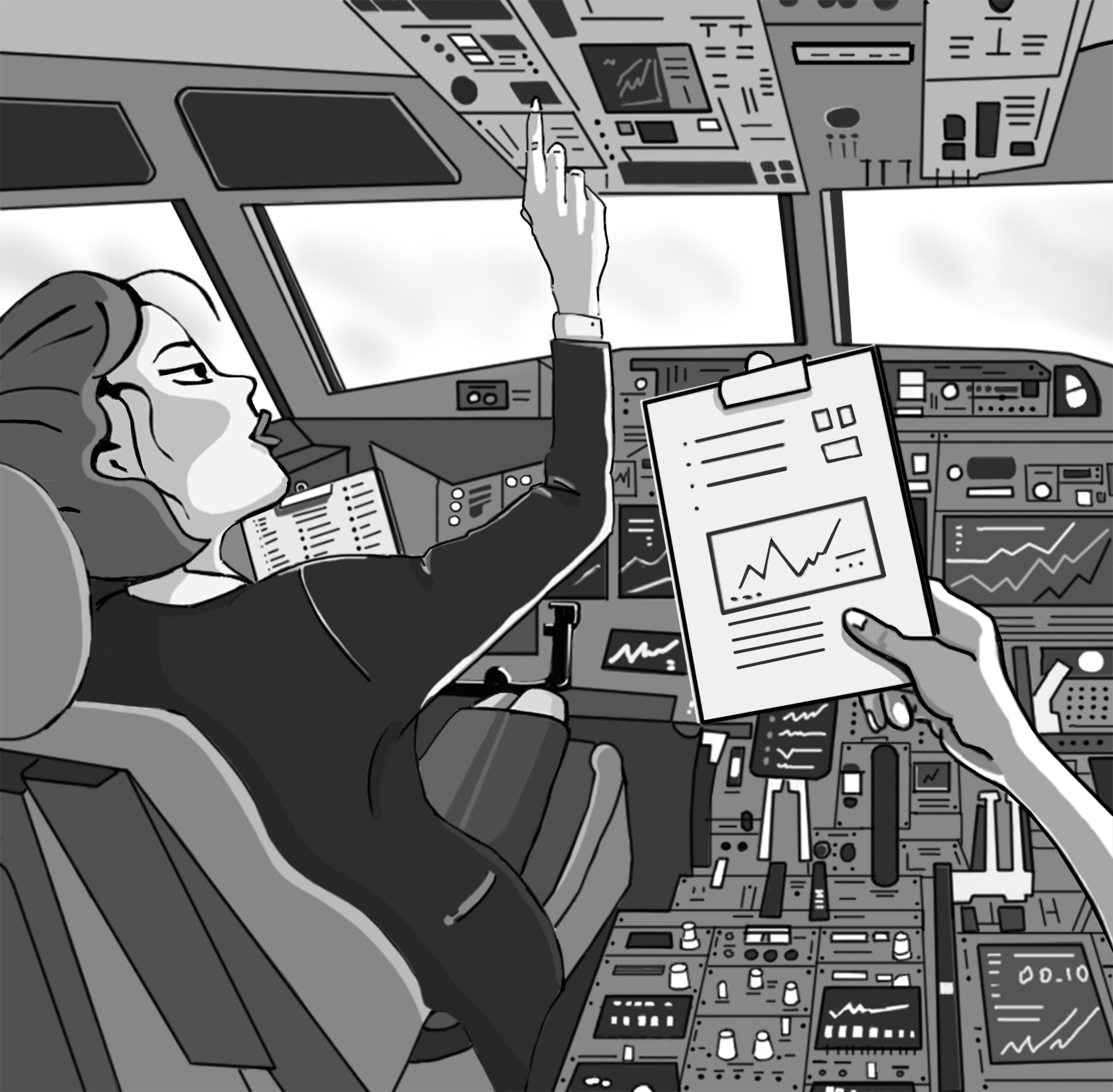 Illustrations-personnages - Éditions Ellipses - 50 nuances de management - femme-pilote