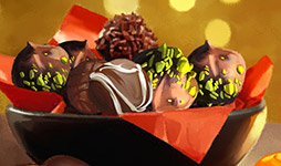 Illustrations culinaires - Assortiment de chocolats dans du papier de soie rouge