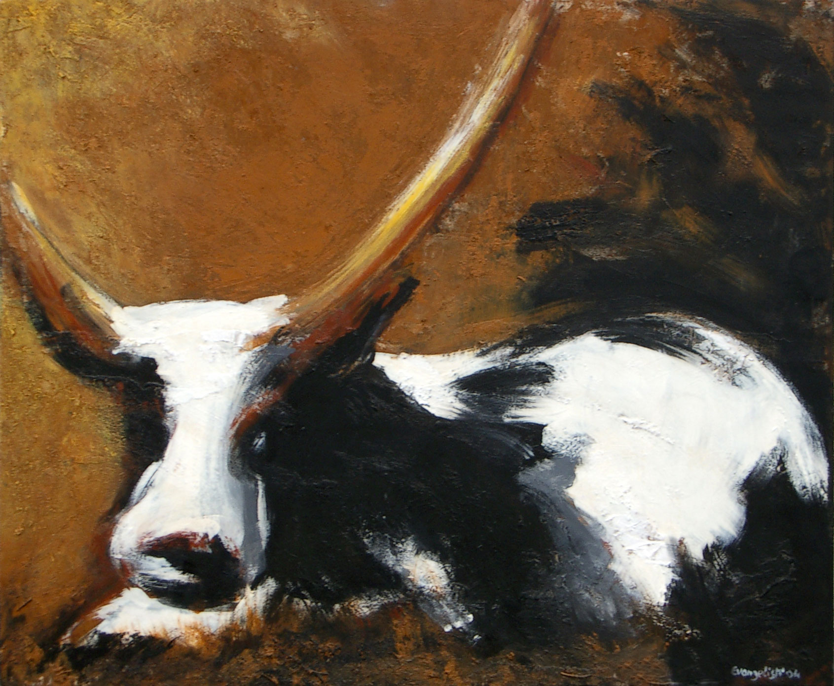 Peinture Thème Afrique-Illustrations animaux-Vache Dominique Evangelisti